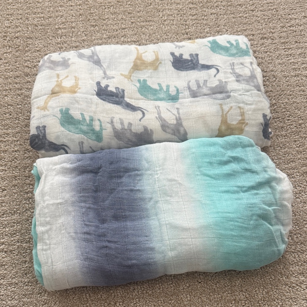 aden + anais Elephant Print and Blue Ombre Swaddle Set